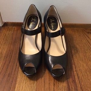 Cole Haan black open toe Mary Jane wedges