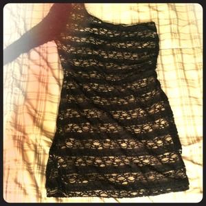 One sleeve little black lace dress