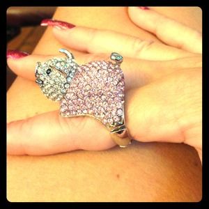 Adorable Rhinestone Piggy Stretch Ring