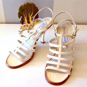 White strappy stilettos made in Spain