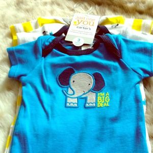 3 pack of onesies--Elephants--3 months