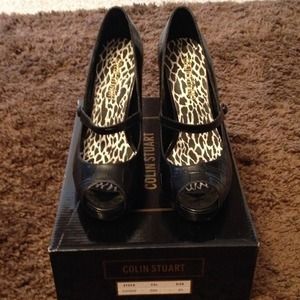 Colin Stuart brand Mary Janes in black snakeskin