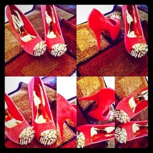 Hot Pink Gold Spike Pumps