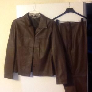 Genuine leather brown jacket w/matching pants.