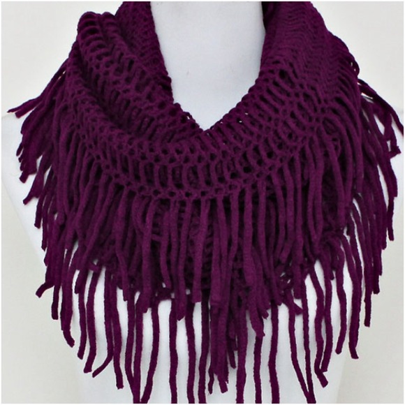 Accessories - Plum  Fringe Infinity Scarf