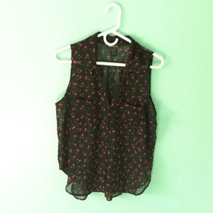 🍒 Cherry Print Collared Tank Top 🍒