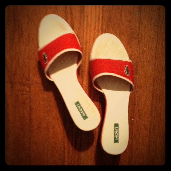 SOLD! Gently used Red Lacoste wedge sandals Sz 7 - Picture 1 of 3