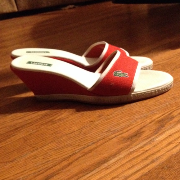 SOLD! Gently used Red Lacoste wedge sandals Sz 7 - Picture 2 of 3