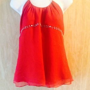 Red halter top with rhinestone accents
