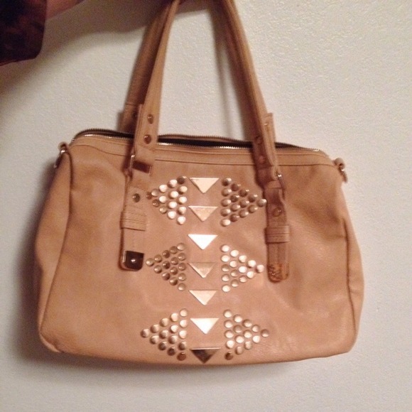 JUSTFAB // *Broken zipper* Tan Studded Satchel