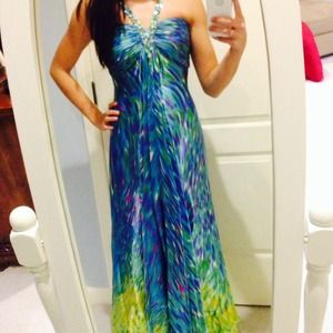 Pleated Multi-Color Prom Dress with center slit