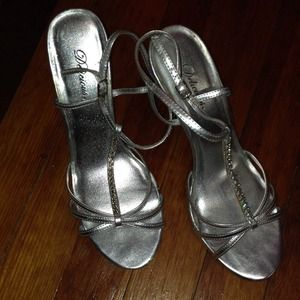 3 in Silver open rhinestone heels