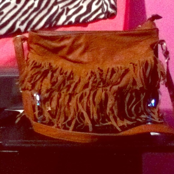 Brown leather fringe crossbody bag