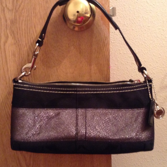 Black and silver coach small bag