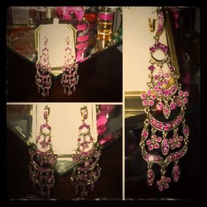 2028- Gold & Hot pink Chandelier Earrings