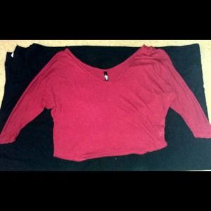Red Semi-Long Sleeve Half Blouse
