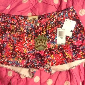 Multicolor paint splatter shorts request jeans