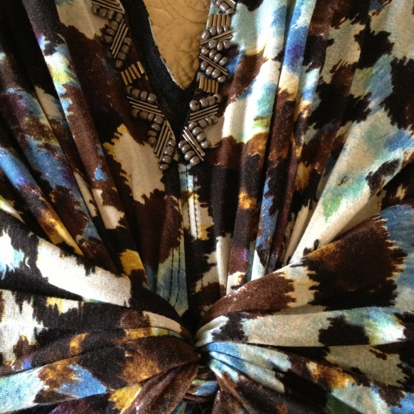 SALE! Print dress/twist knot bodice & beaded trim - Picture 4 of 4