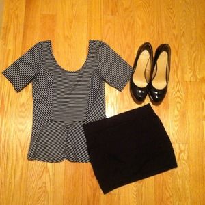 RESERVED Scoop Neck Peplum Stripped Top