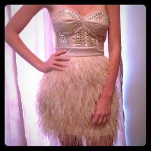 BEBE Isis Studded Feather Dress- size small