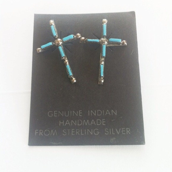 Genuine Indian made silver cross earrings