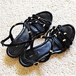 Black/Gold Flat Sandals