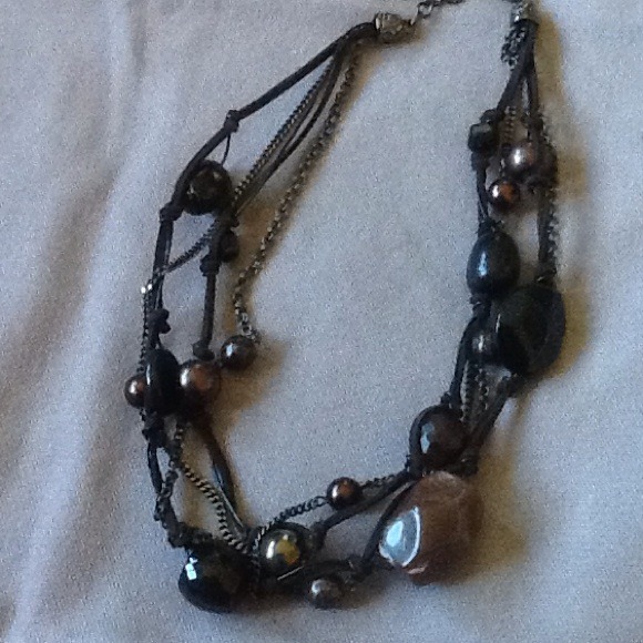 Chunky bead and leather necklace