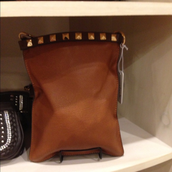 Clutches & Wallets - Boutique brown leather swing pouch bag wgold studs