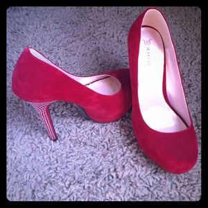 Red Suede Embellished Pumps