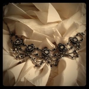 Reduced black stone and crystal necklace