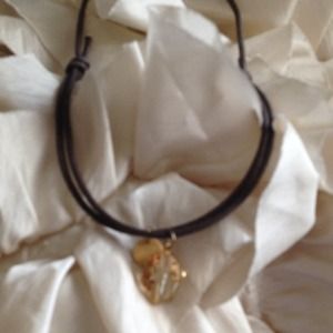 Reduced..Leather and champagne stone boho necklace