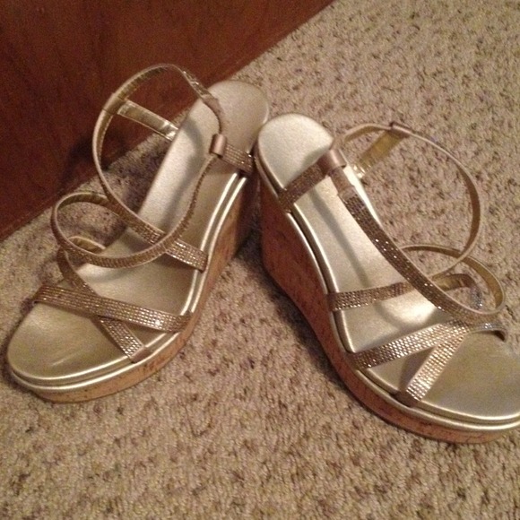 Nine west gold rhinestone wedges.