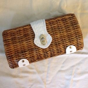 Adrienne Vittadini Ratan and Leather Clutch