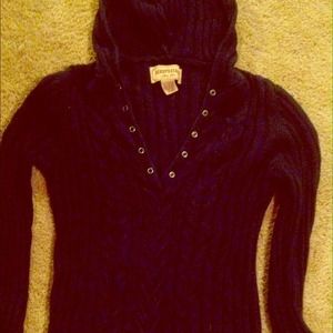 Navy cable sweater with hood