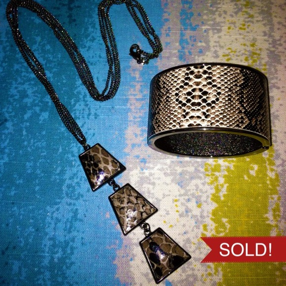 Snakeskin Embossed Cuff & Long Necklace Bundle