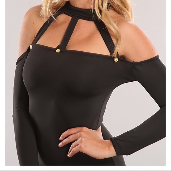 🎉SOLD🎉Black off the shoulder dress, buttons@neck - Picture 2 of 3