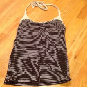 Brown stripped halte top
