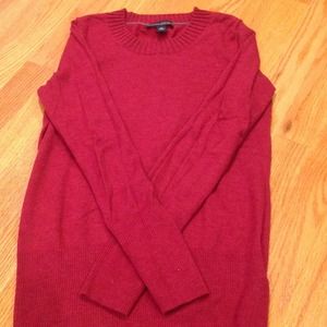 Deep red sweater with small scoop neck
