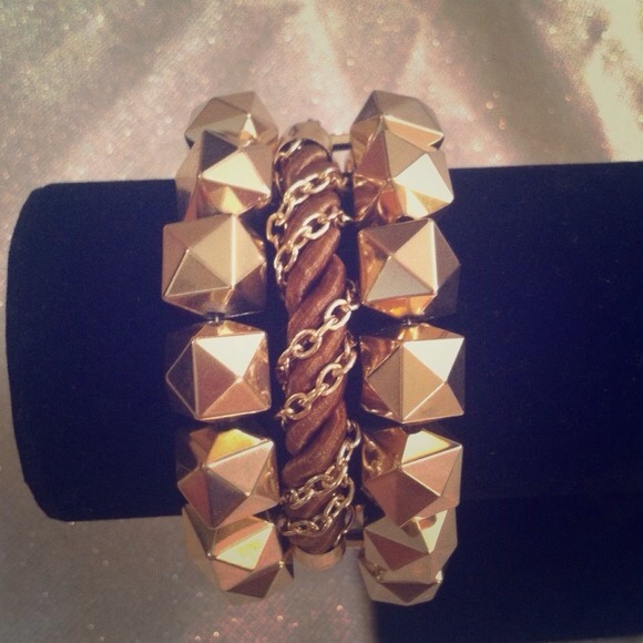 Gold Pyramid Stud Statement Bracelet