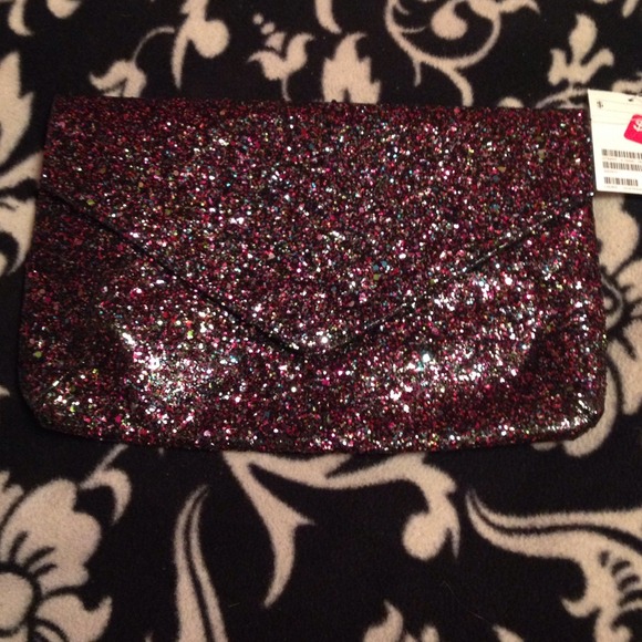 2- H&M black multi color glitter envelope clutch