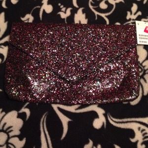 2- H&M black multi color glitter envelope clutch