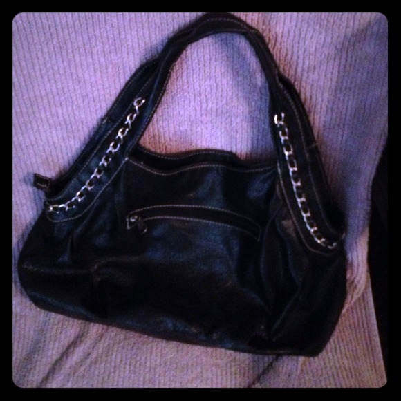Cute black hobo bag with silver accents & pocket