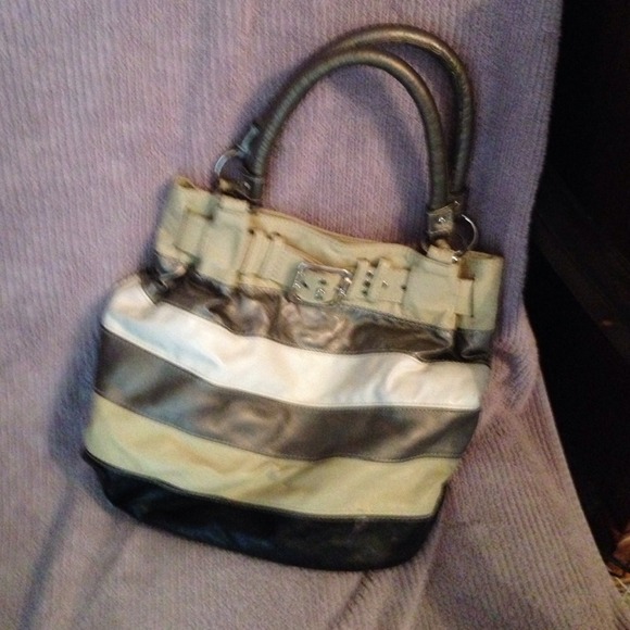 CUTE striped purse!  Neutral beige colors.