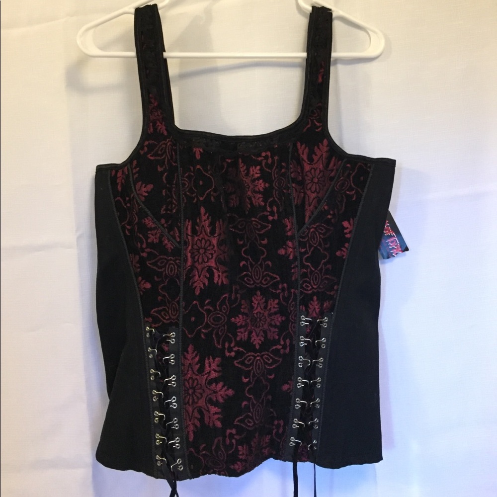 Tripp NYC red/black zip-up corset tank