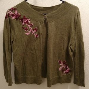DKNY Jeans Embroidered Olive Sweater, Size XL