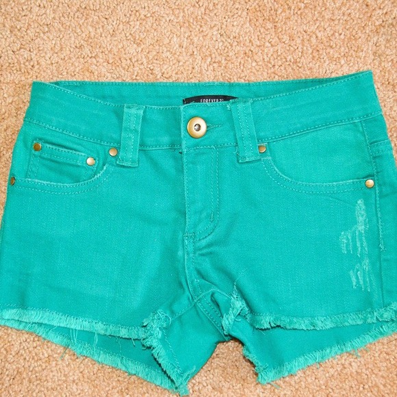 Forever 21 Green Distressed Cutoff Shorts - Picture 1 of 1