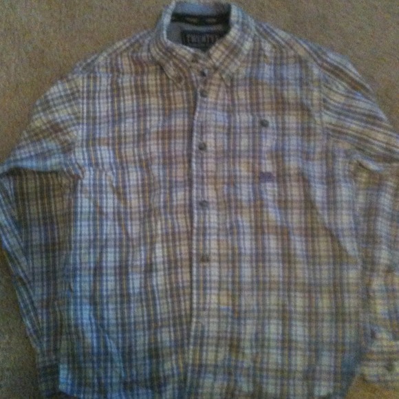 Purple and yellow plaid button up top - Picture 1 of 1