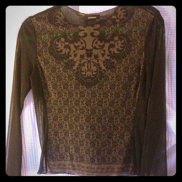 Express black and nude mesh shirt