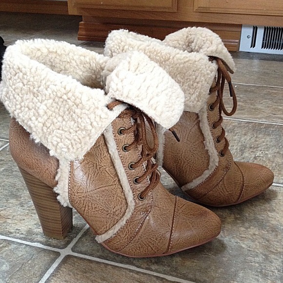 Faux sheep fur ankle boots