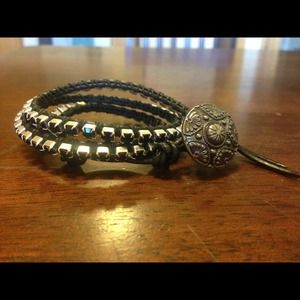 Black Leather Triple Wrap Bracelet